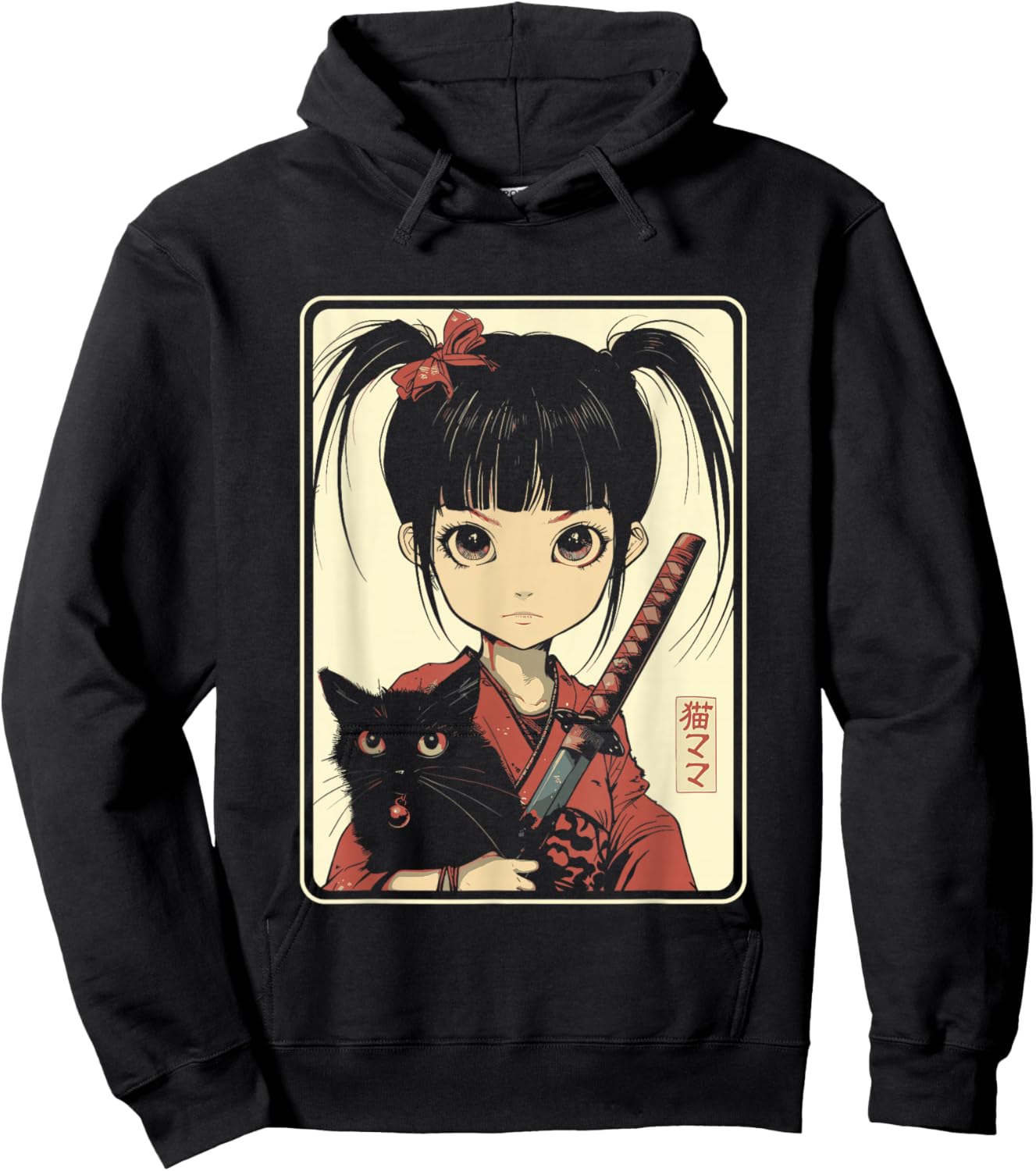 Japanese Gothic Kawaii Anime Samurai Cat Mom Woman Girls Hoodie - Hoodie | Black