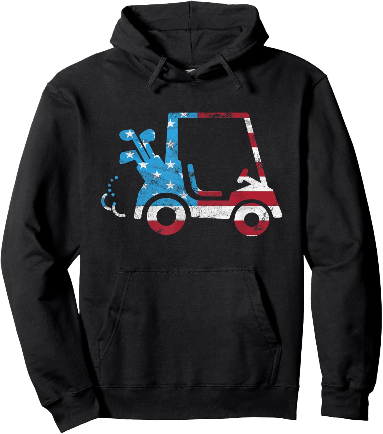 Golf Cart American Flag - Patriotic Golfer Hoodie - Hoodie | Black
