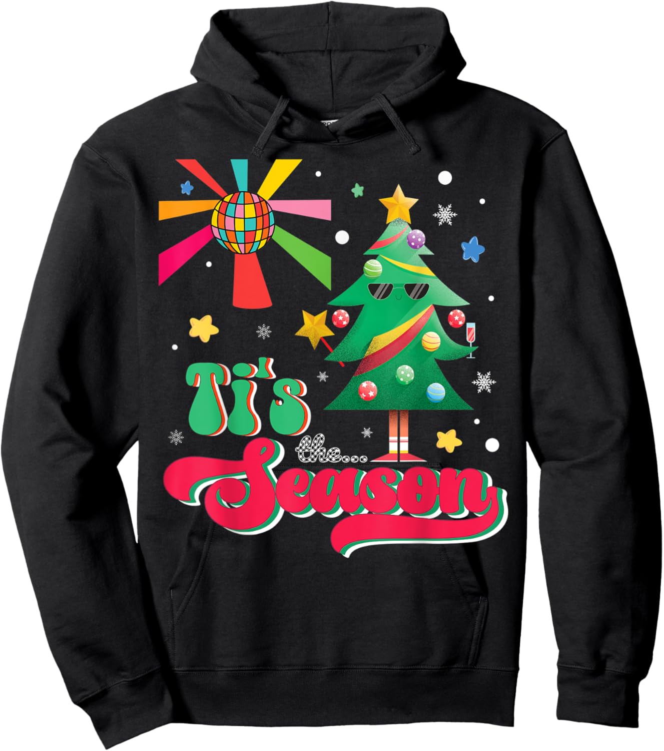 Disco Christmas Tree Tis The Season Christmas Party 70s 80s Hoodie - Hoodie | Black
