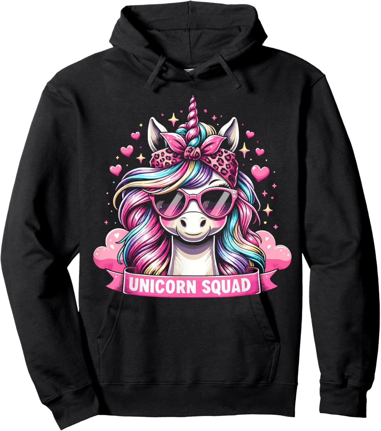 Unicorn Squad - Graceful Unicorn with leopard Bandana Hoodie - Hoodie | Black