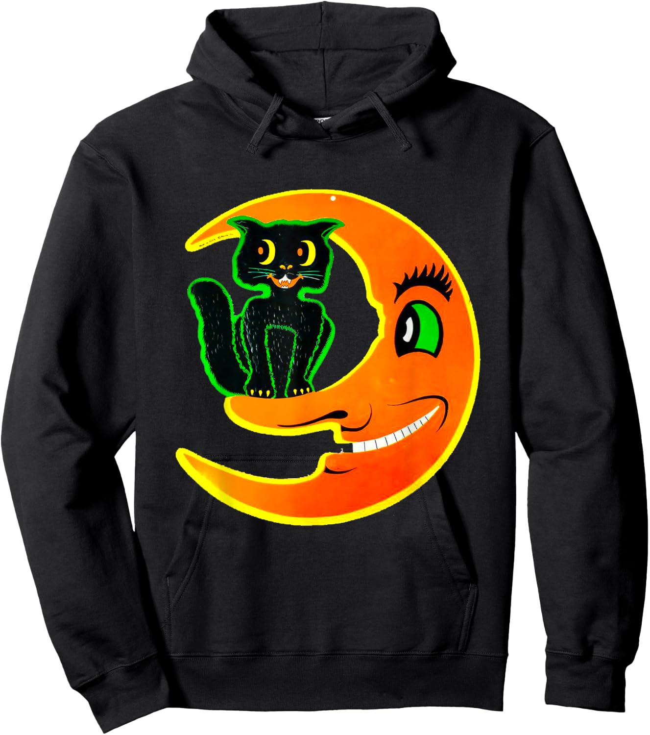 Vintage Halloween Beistle Cat on the Moon Horror Gift Hoodie - Hoodie | Black
