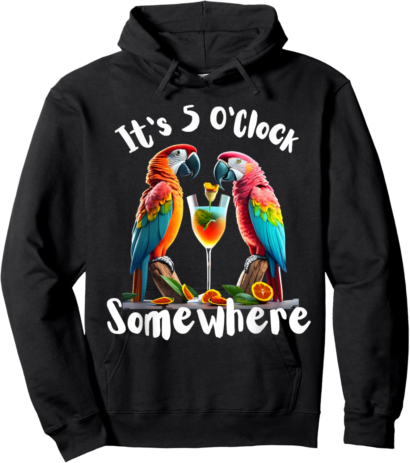 It's 5 O'Clock Somewhere Parrots drinking Cocktails funny Hoodie - Hoodie | Black