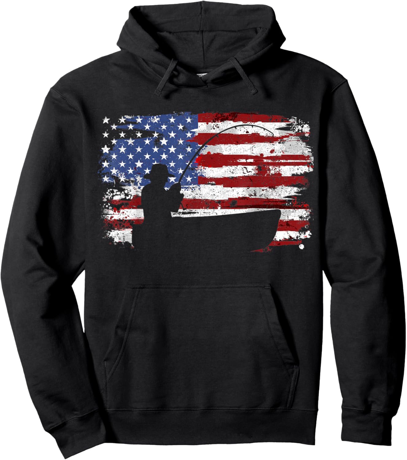 Fishing Vintage American Flag Hoodie - Hoodie | Black
