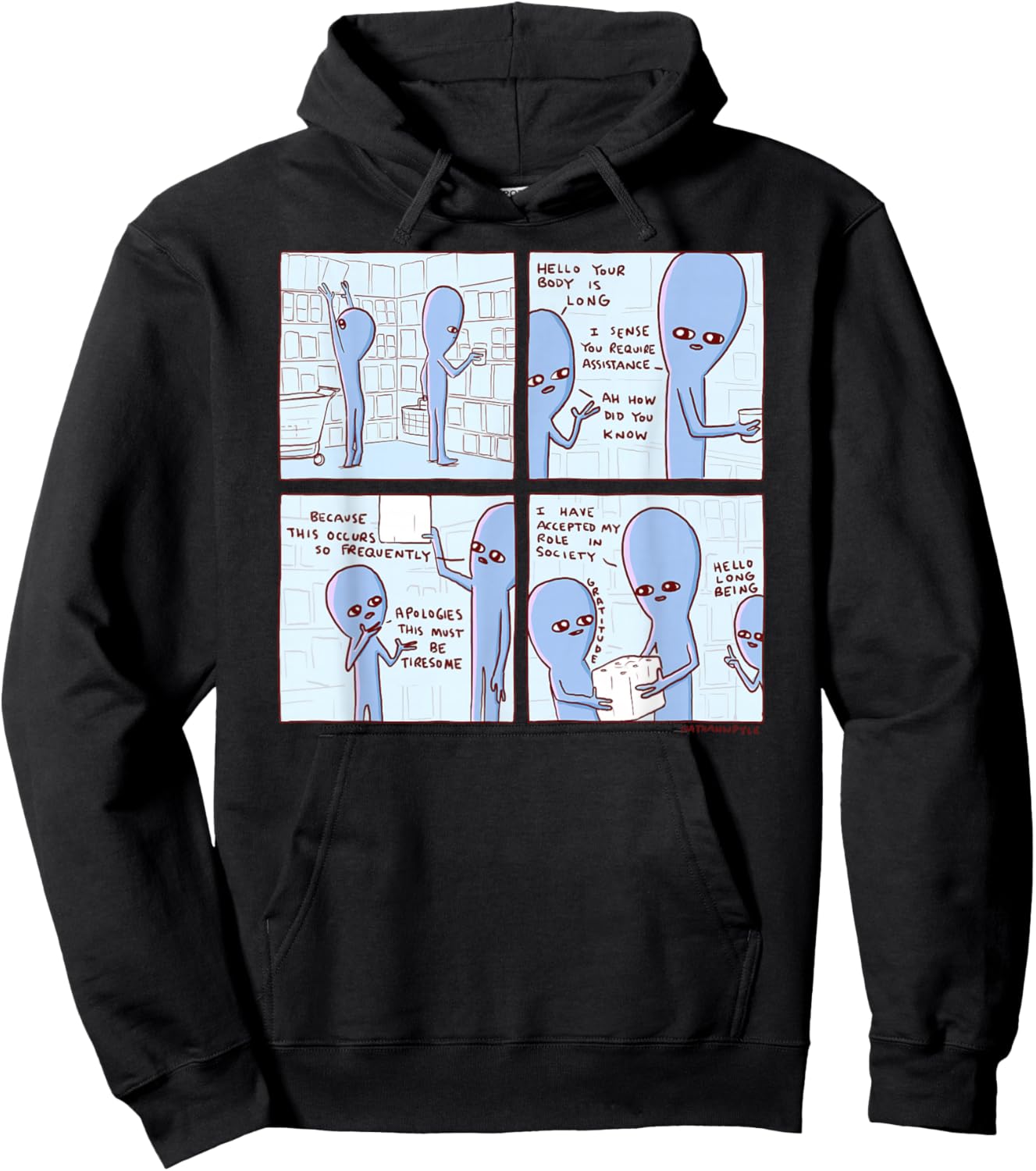 Threadless Nathan W. Pyle Strange Planet Long Being Graphic Hoodie - Hoodie | Black