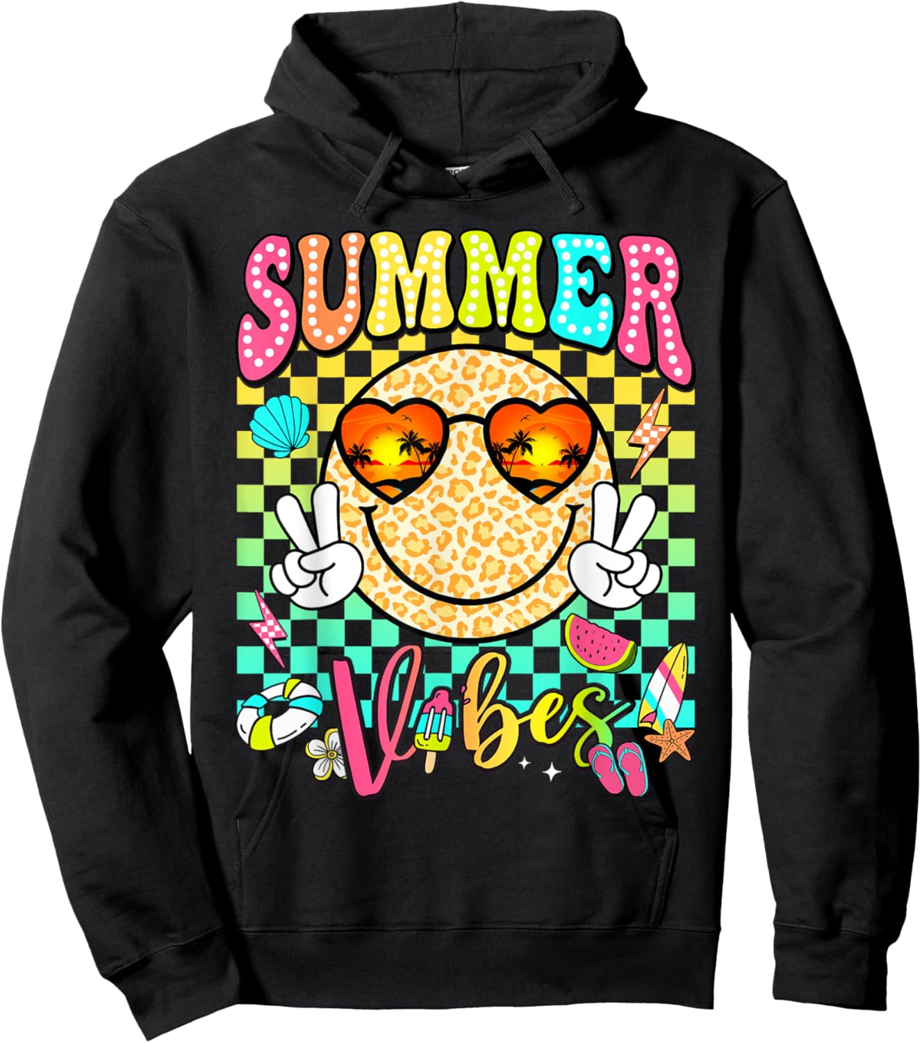 Groovy Summer Vibes Women Girl Kids Summer Beach Vacation Hoodie - Hoodie | Black