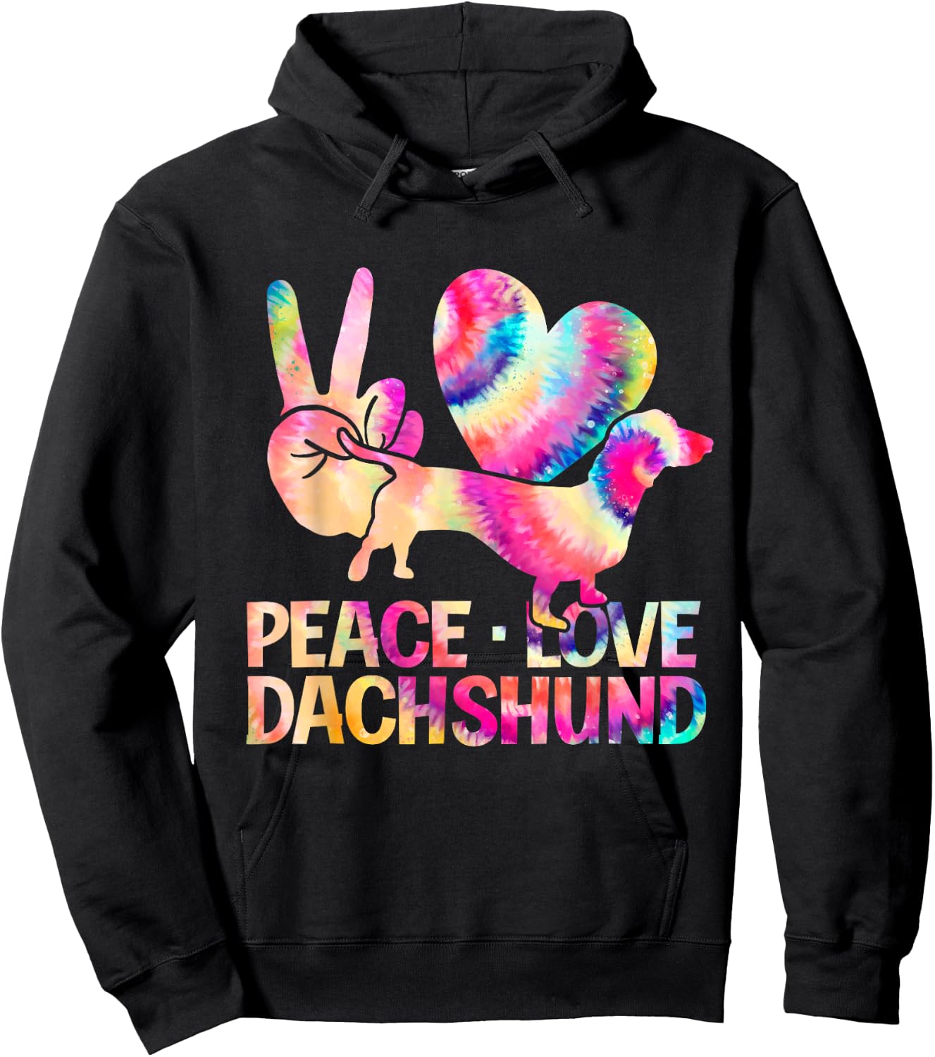 Hippie Dog Cute Animal Lover Gift Wiener Tie Dye Dachshund Hoodie - Hoodie | Black