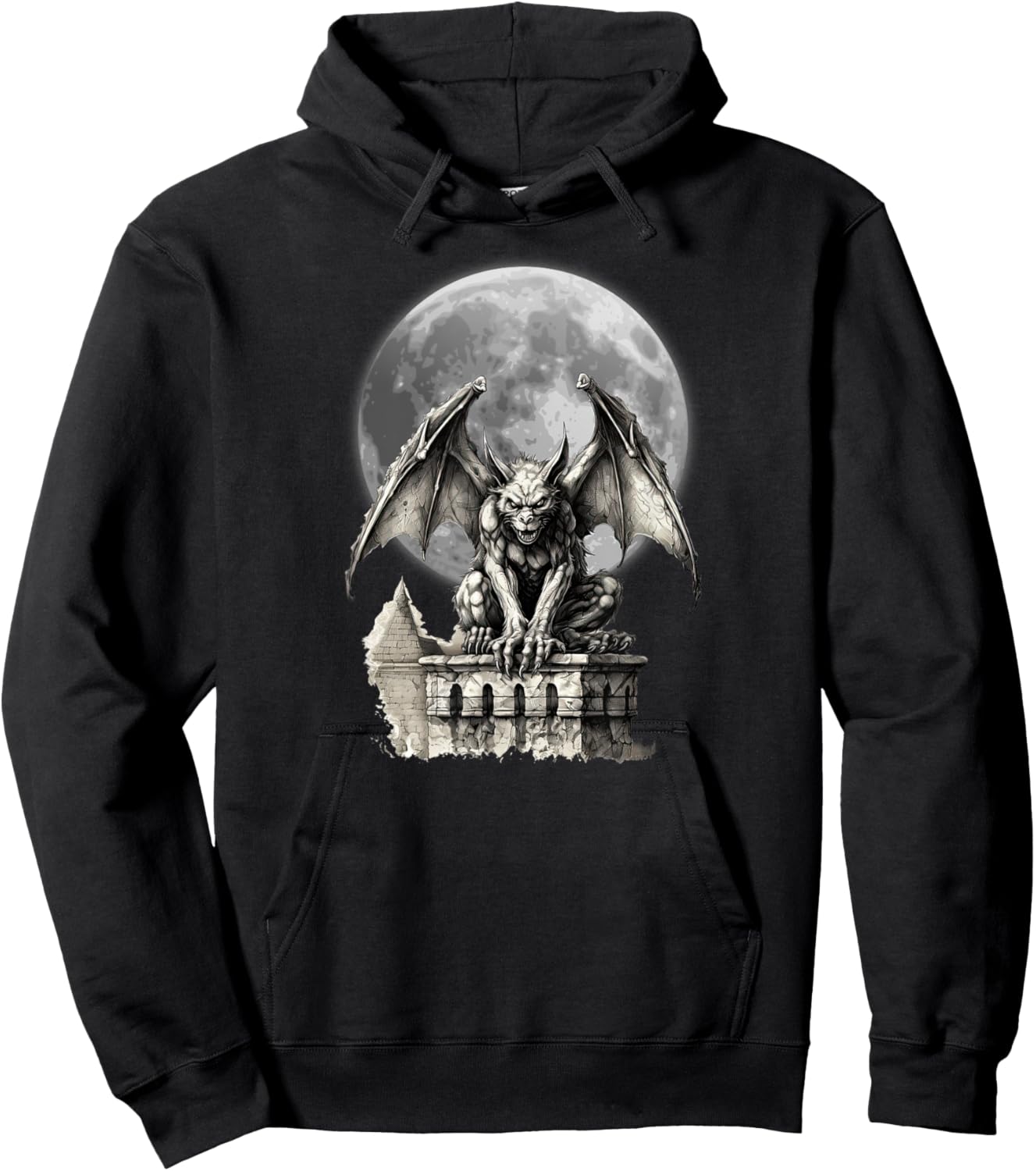 Gargoyle Full Moon Gothic Architecture Goth Dark Aesthetic Hoodie - Hoodie | Black