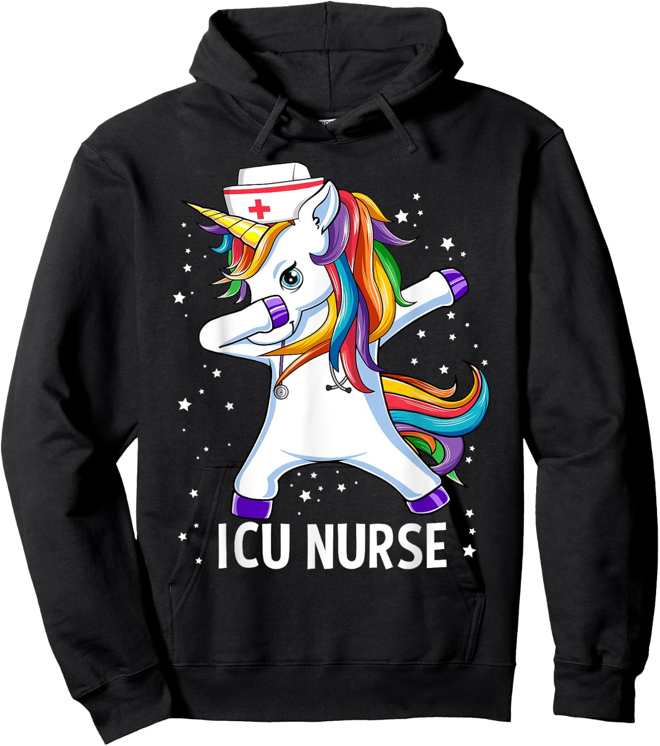 Dabbing Unicorn Funny ICU Nurse Hoodie - Hoodie | Black