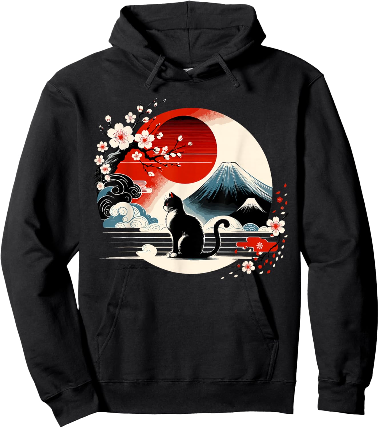 Kawaii Cat Anime Japanese Retro Men Women Kids Funny Cat Hoodie - Hoodie | Black