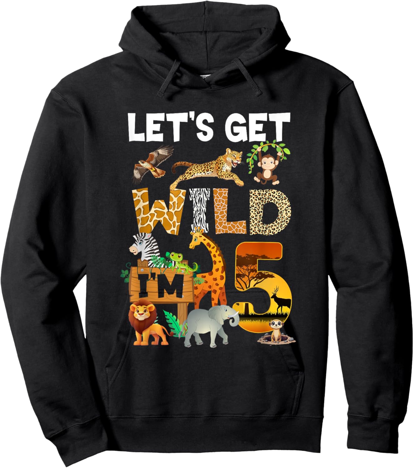 5 Year Old Zoo Birthday Safari Jungle Animal 5Th Bday Hoodie - Hoodie | Black