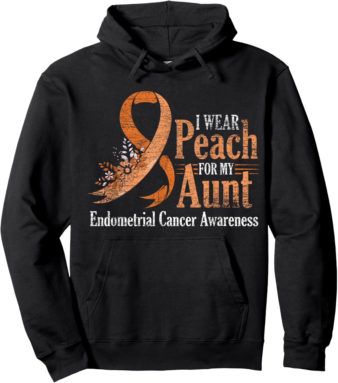 I Wear Peach For My Aunt Ribbon Endometrial Cancer Awareness Hoodie - Hoodie | Black