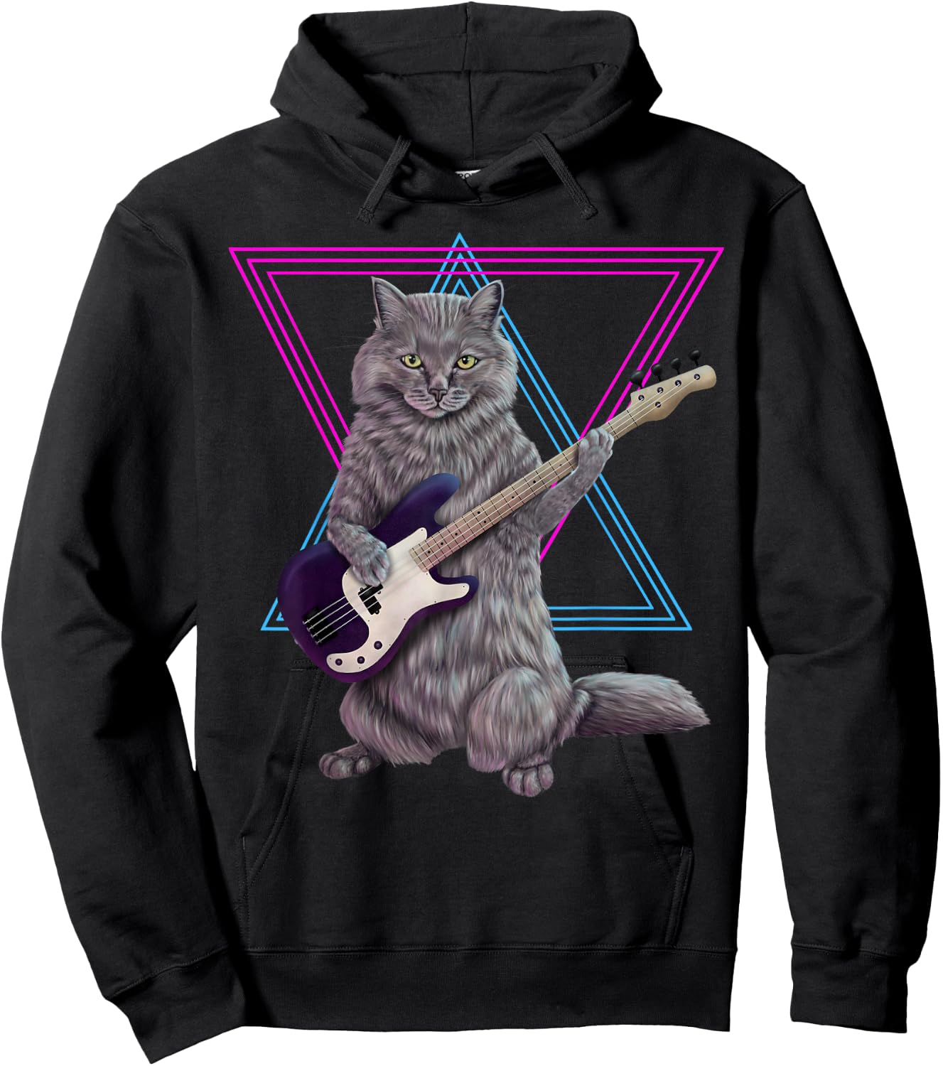 Basskatze - Rockkitty on a Bass Guitar Hoodie - Hoodie | Black