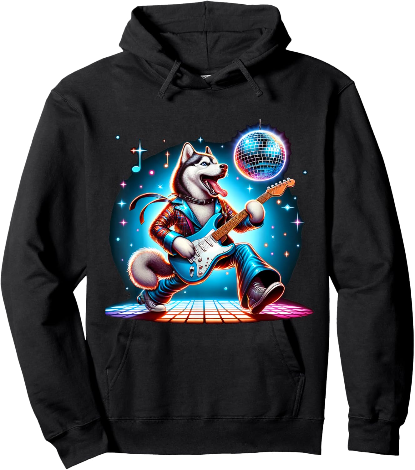 Disco Ball Guitar Husky Dog Men Women Kids Hoodie - Hoodie | Black