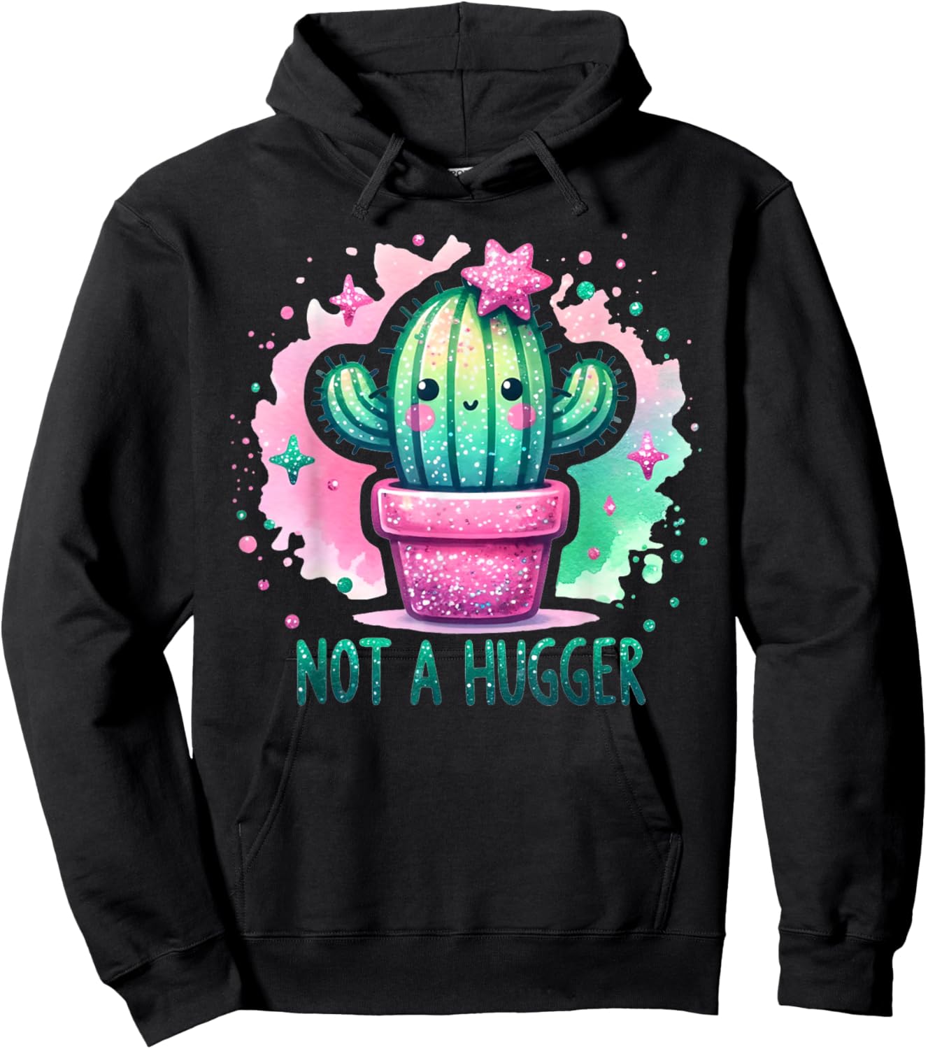 Not A Hugger Funny Vintage Cactus Cute Girl Women Sarcastic Hoodie - Hoodie | Black