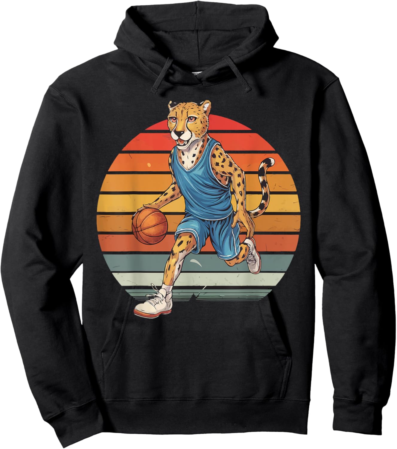Vintage cheetah Playing Basketball cheetah lovers basketball Hoodie - Hoodie | Black