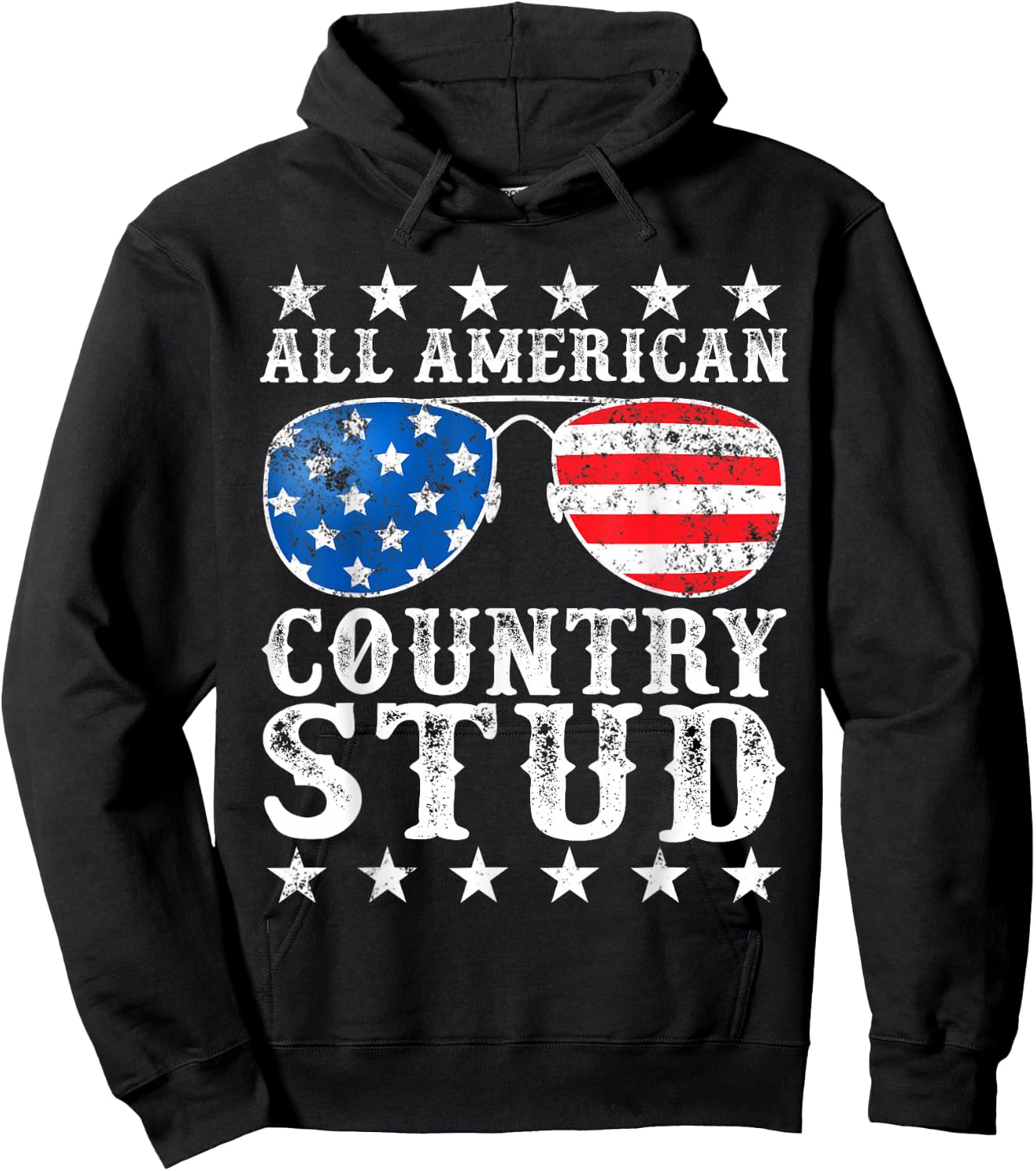 All American Stud Boy Country 4th of July USA Flag Gift Hoodie - Hoodie | Black