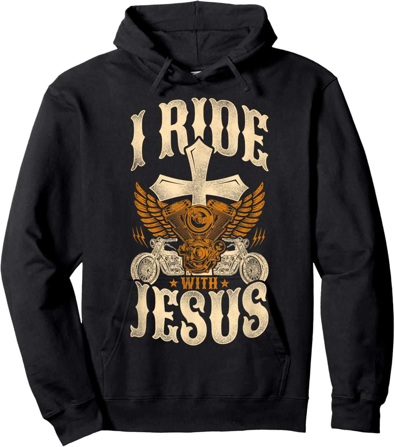 Classic Christian Motorcycle Biker I Ride With Jesus Hoodie - Hoodie | Black