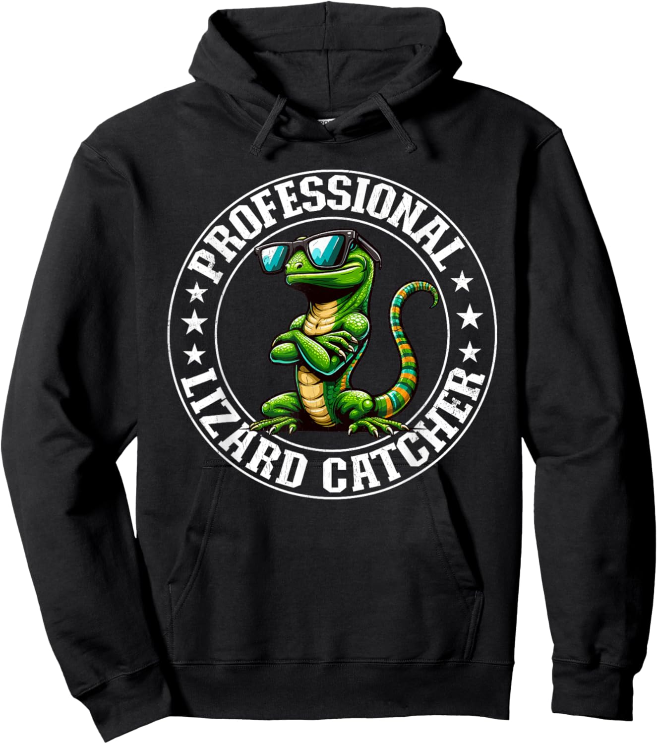 Professional Lizard Catcher Funny Retro Gecko Lizard Hunter Hoodie - Hoodie | Black