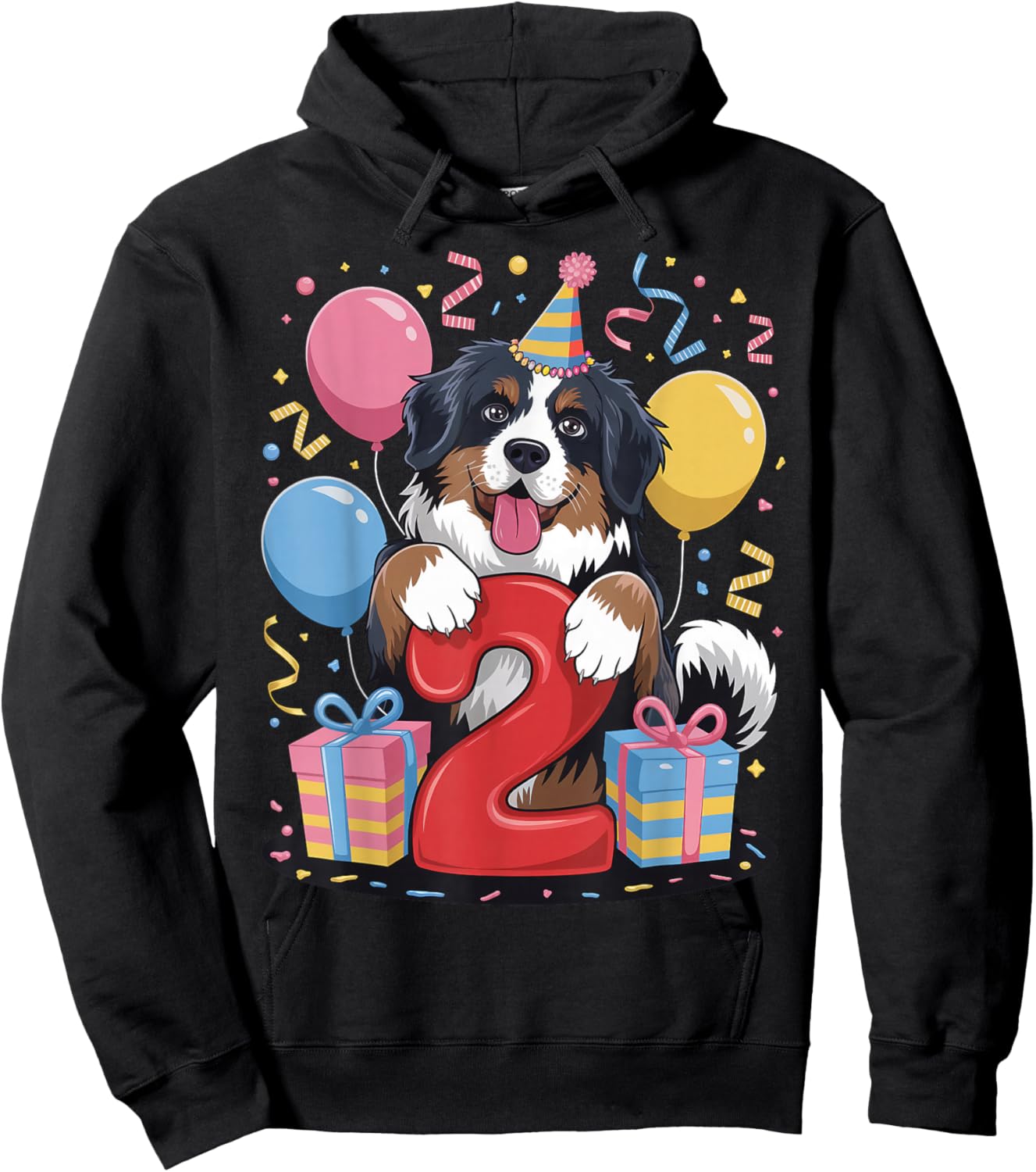 2nd birthday boy girl 2 years old two Bernese Mountain Dog Hoodie - Hoodie | Black