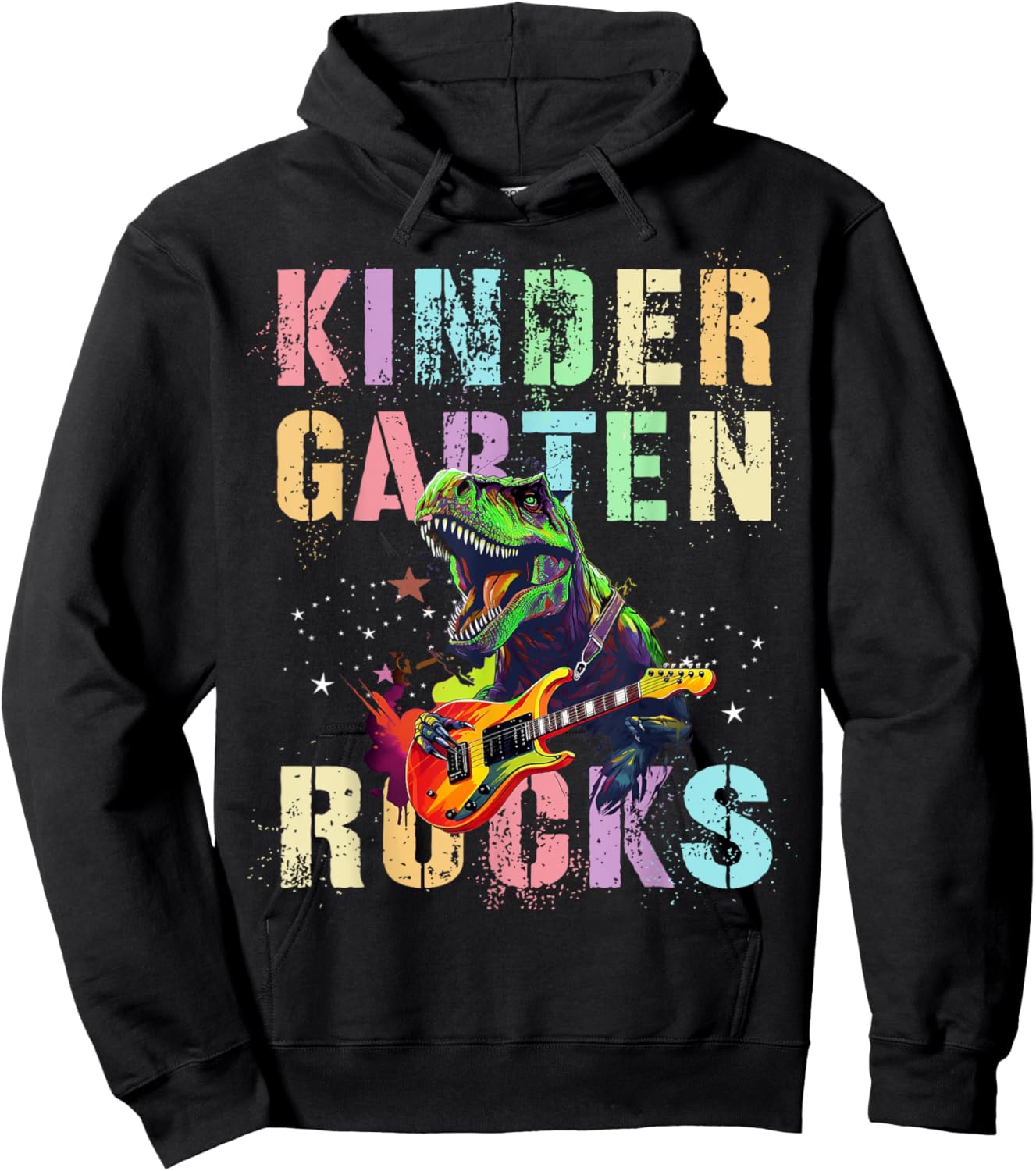 Kids KINDERGARTEN ROCKS Teacher Squad Rockstar Kinder T-Rex Hoodie - Hoodie | Black