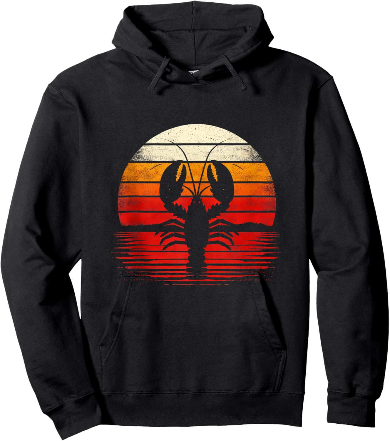 Lobster Sunset Retro Style Safari Vintage 70s Fishing Hoodie - Hoodie | Black