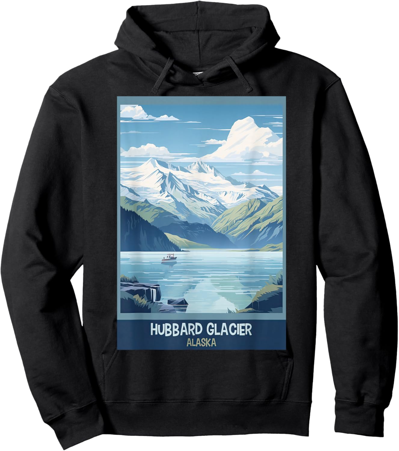 Hubbard Glacier, Alaska Retro Travel Poster Graphic Hoodie - Hoodie | Black