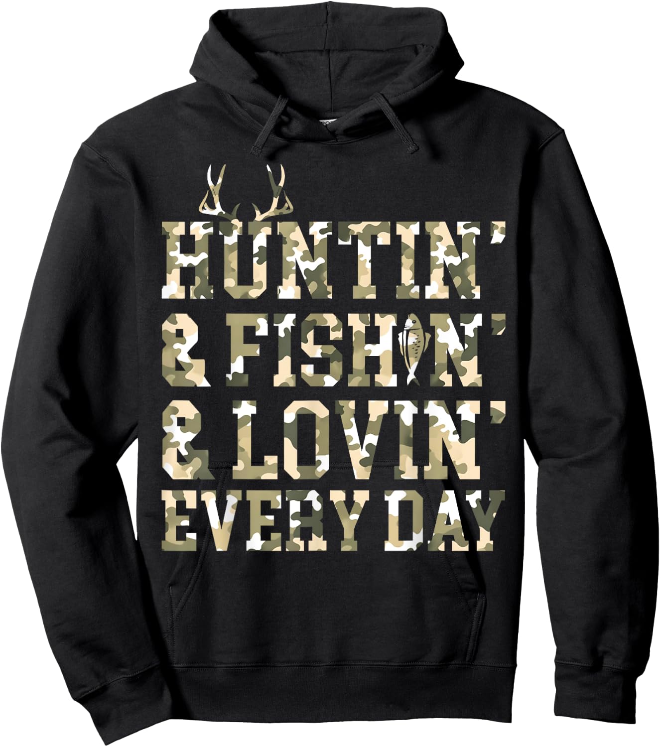Hunting Fishing Loving Every Day Camo US Flag Hunting Season Hoodie - Hoodie | Black