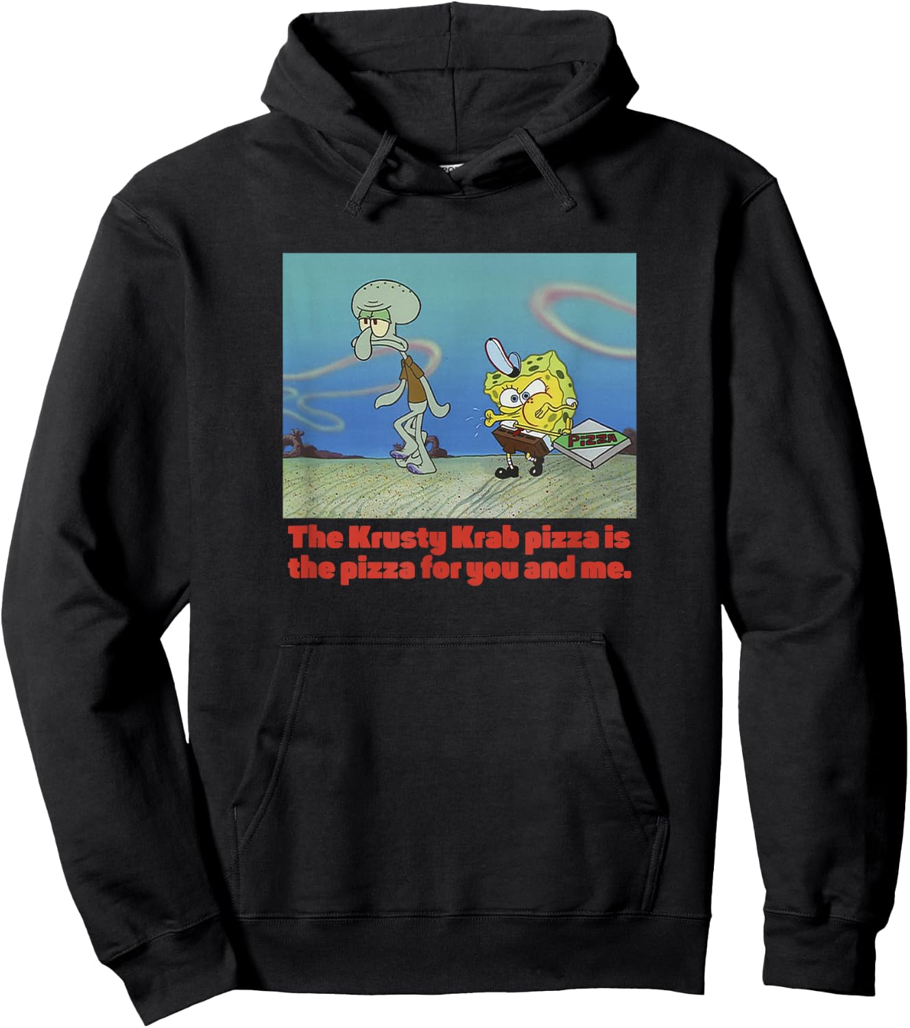 Spongebob Squarepants Spongebob Squidward Pizza Hoodie - Hoodie | Black