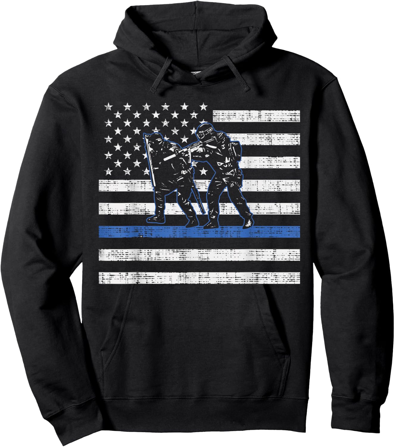 Thin Blue Line Swat Team Shirt US Flag American Police Hoodie - Hoodie | Black