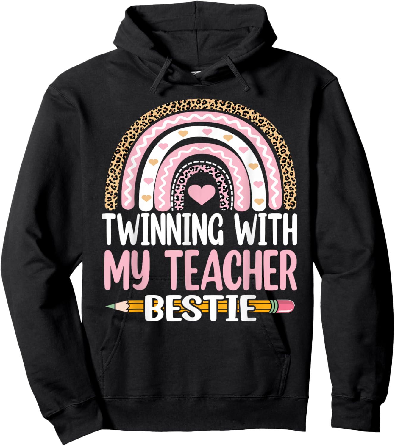 Twinning with my teacher bestie rainbow Matching teachers Women Kids Hoodie - Hoodie | Black