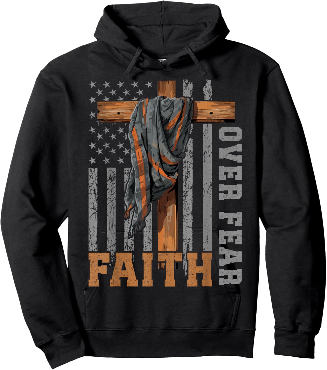 Faith Over Fear Christian Shirt USA Flag Patriotic American Hoodie - Hoodie | Black