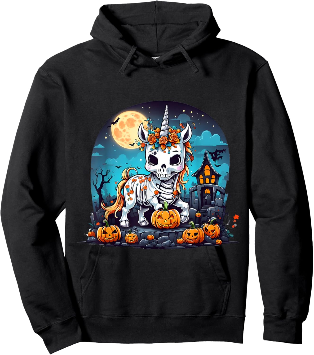 Cute Halloween Skeleton Unicorn Girls Women Witchy Halloween Hoodie - Hoodie | Black