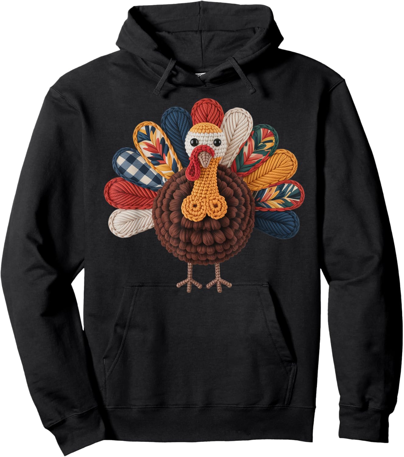 Crochet Turkey Thanksgiving Fall Cute Family Holiday Yarn Hoodie - Hoodie | Black