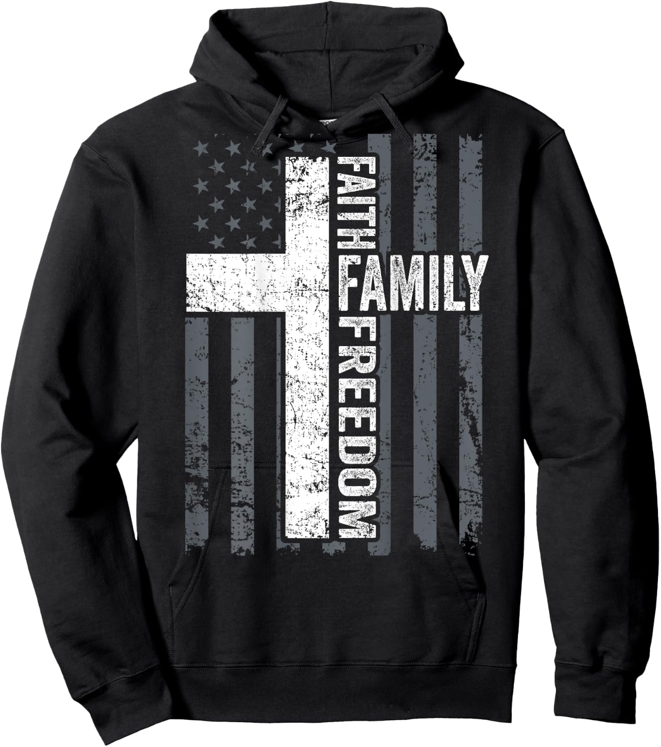 Faith Family & Freedom - Christian USA Cross Flag -ON Back Hoodie - Hoodie | Black