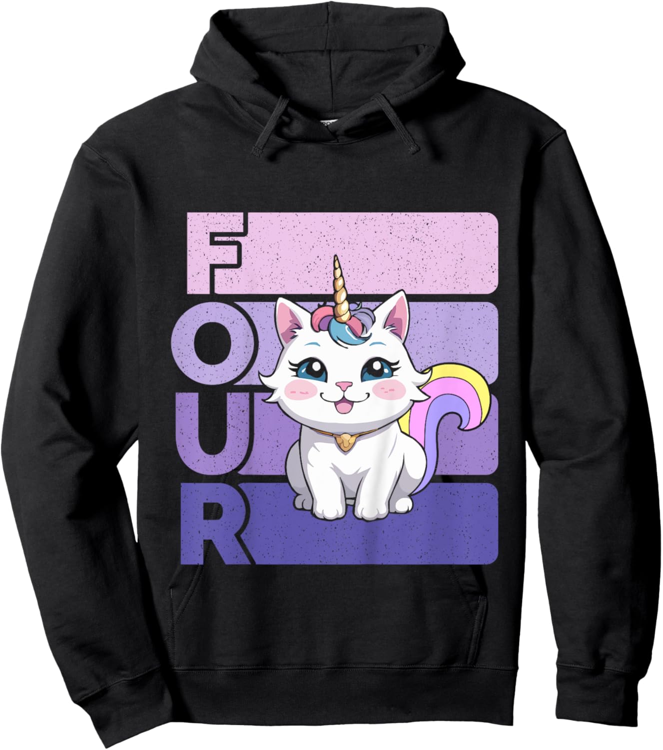 Kids Caticorn 4th Birthday Cat Unicorn 4 Year Old Girl B-day Hoodie - Hoodie | Black
