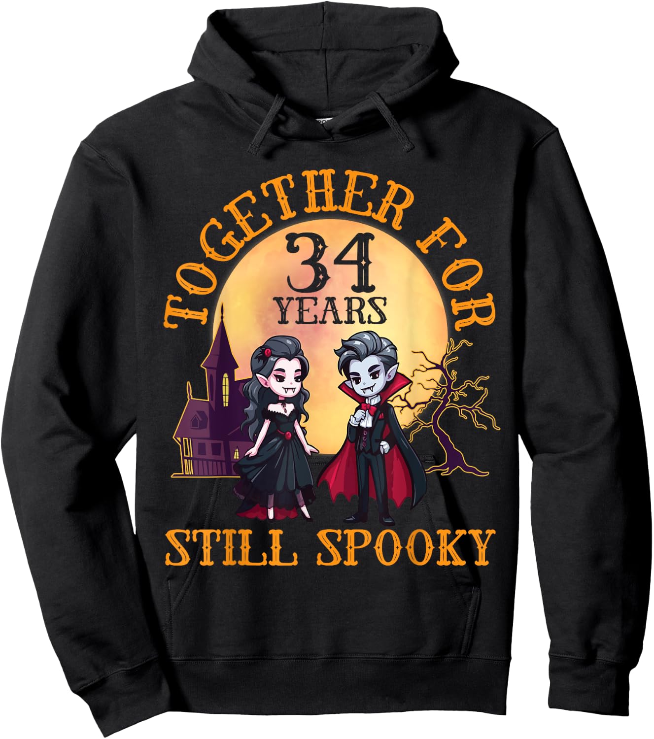 Vampire Couple Marry Together for 34 Years and Still Spooky Hoodie - Hoodie | Black