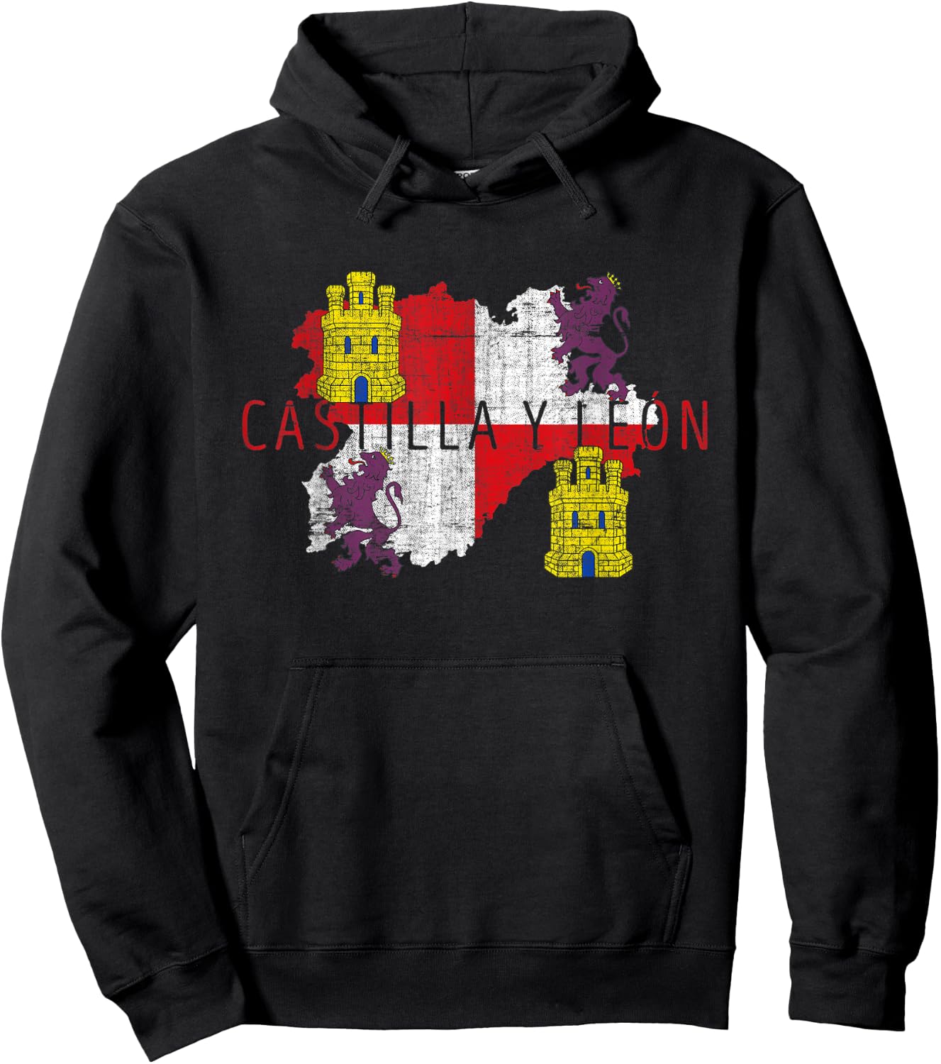 Castilian Map and Flag - Castilla y León Spain Souvenir Hoodie - Hoodie | Black