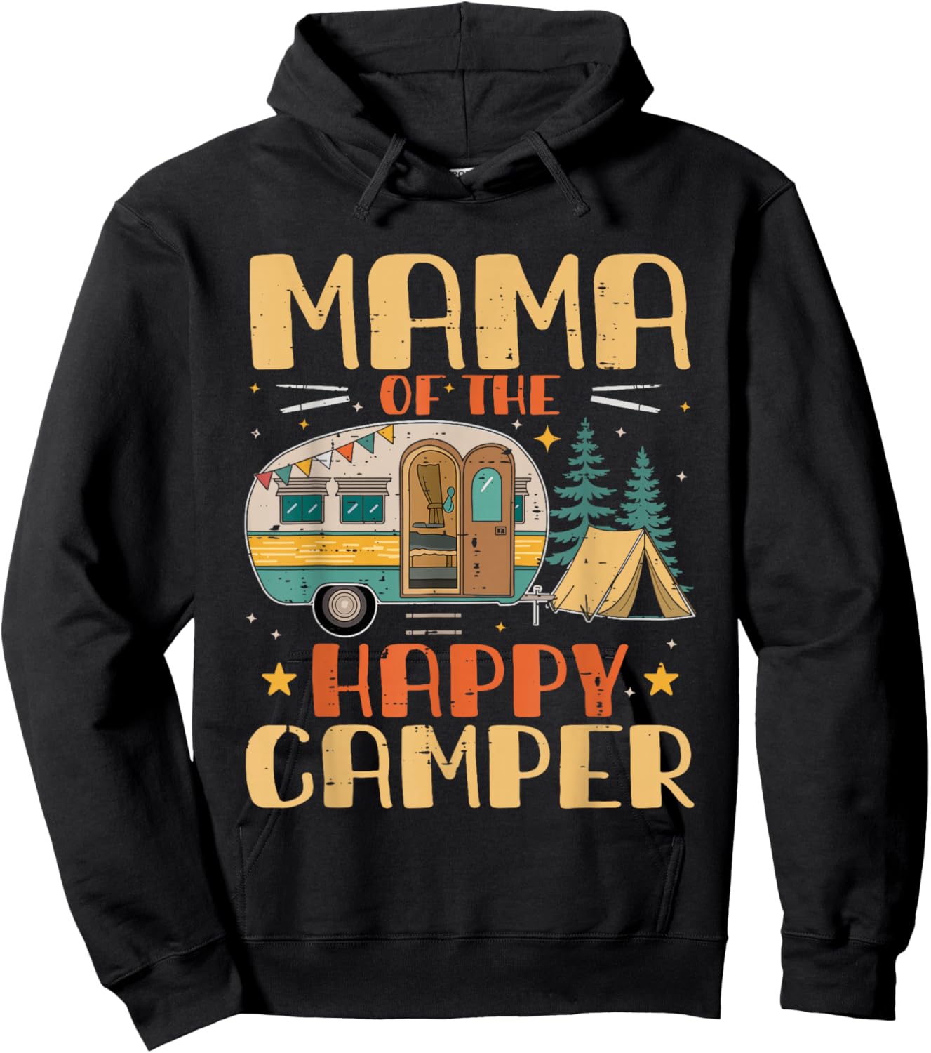 Mama of Happy Camper 1st Birthday Party Retro Mama Hoodie - Hoodie | Black