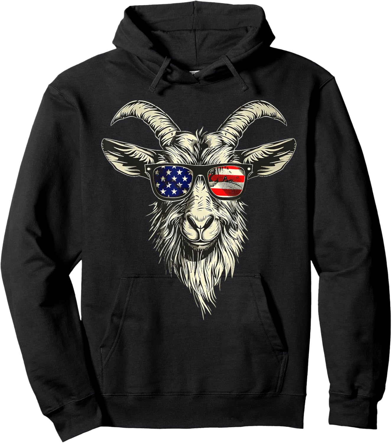 Cool Goat with Sunglasses and USA Flag Hoodie - Hoodie | Black
