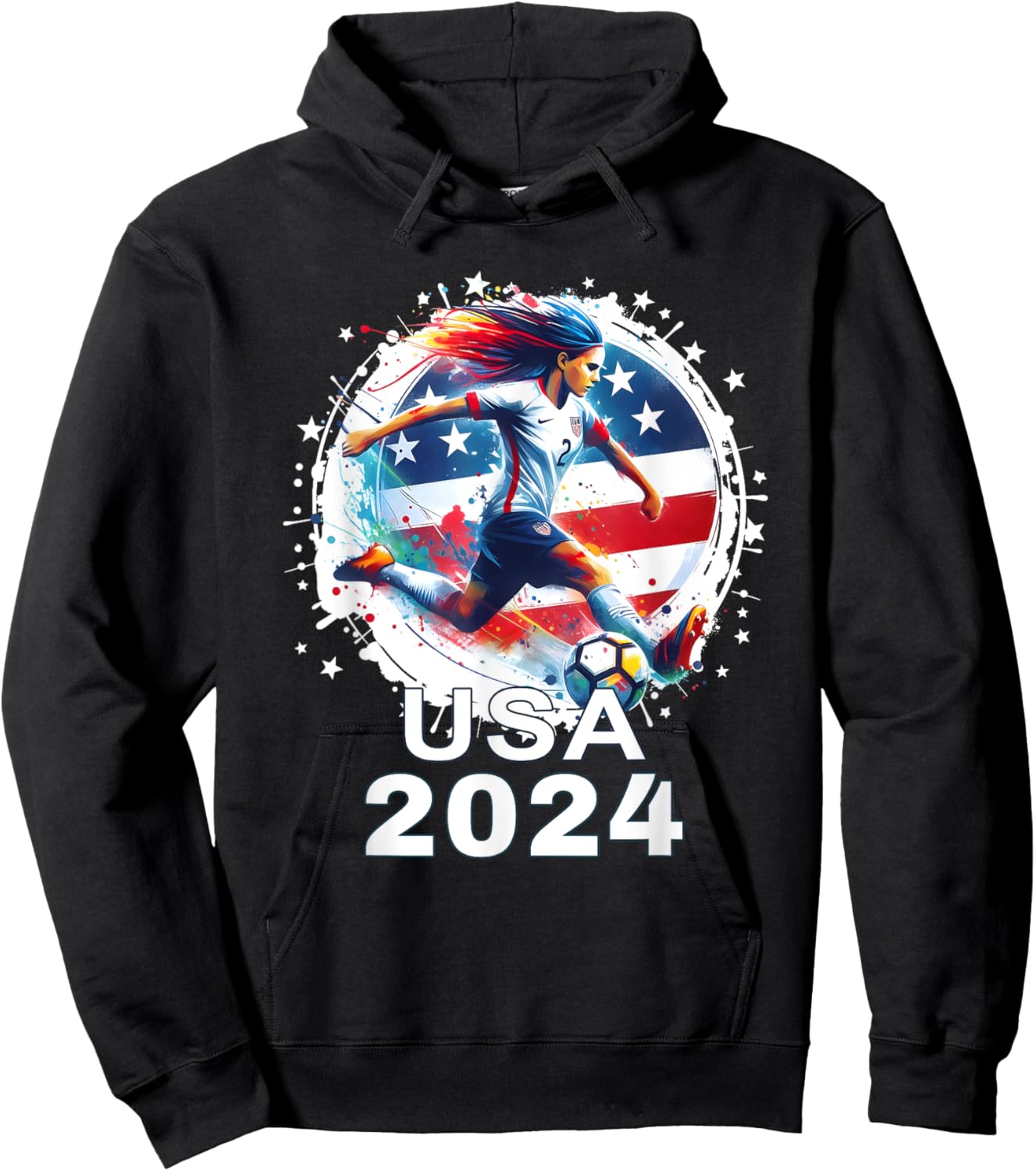 American Flag Soccer Shirt Women's Soccer Girls Soccer 2024 , Small, Black Hoodie - Hoodie | Black