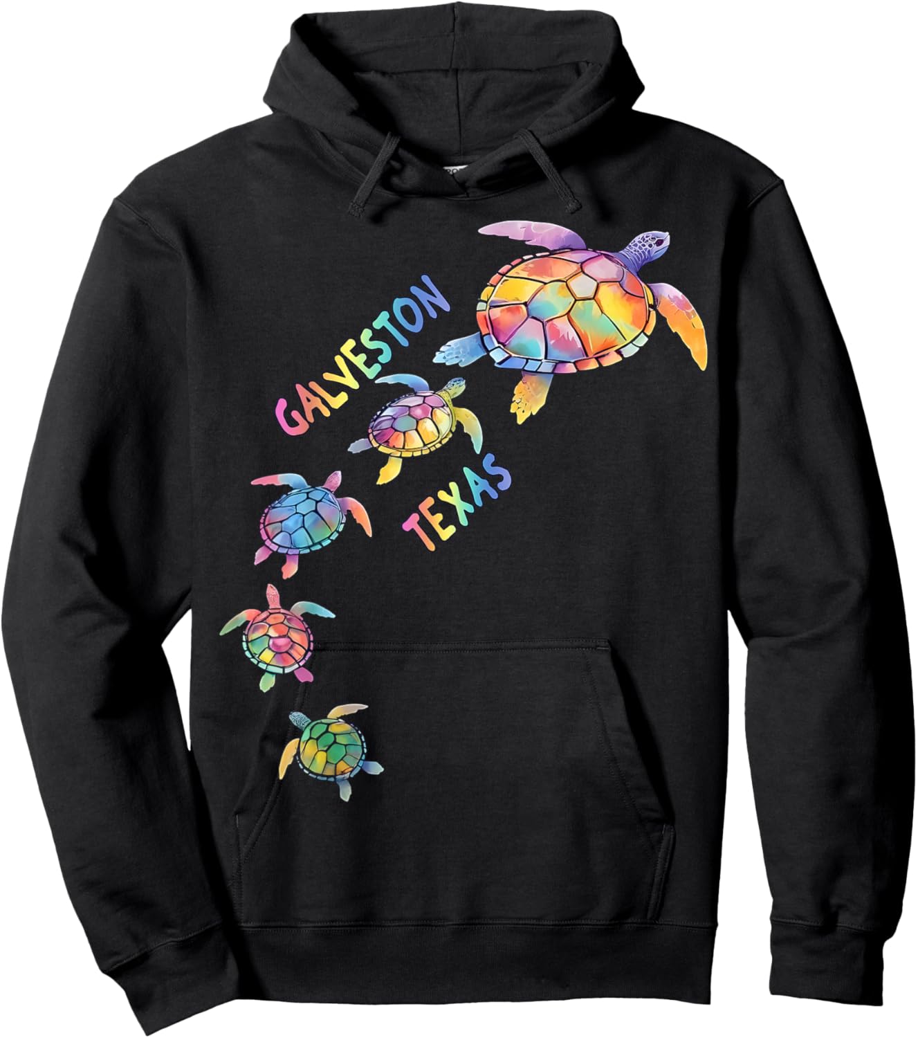 Galveston Texas Sea Turtle Lover Colorful GB Beach Vacation Hoodie - Hoodie | Black