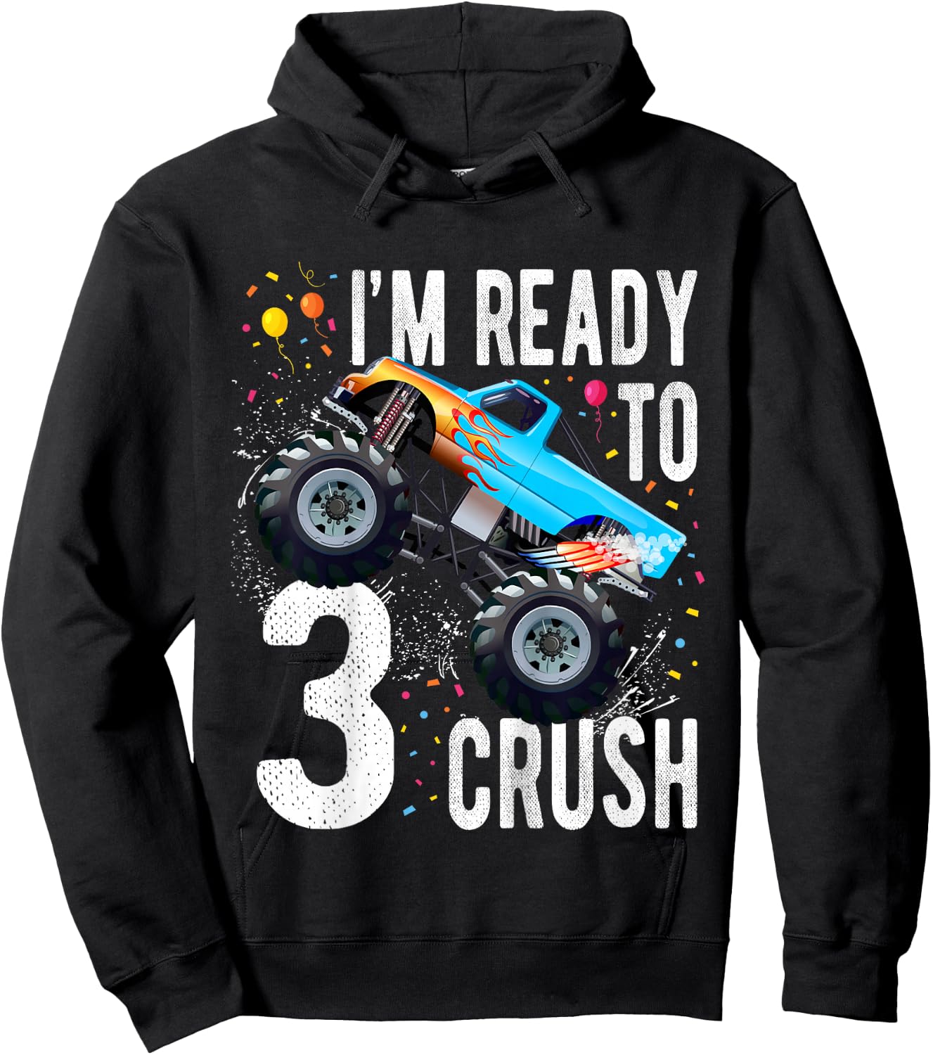 Kids 3rd Birthday Boy Monster Truck 3 Year Old Matching Family Hoodie - Hoodie | Black