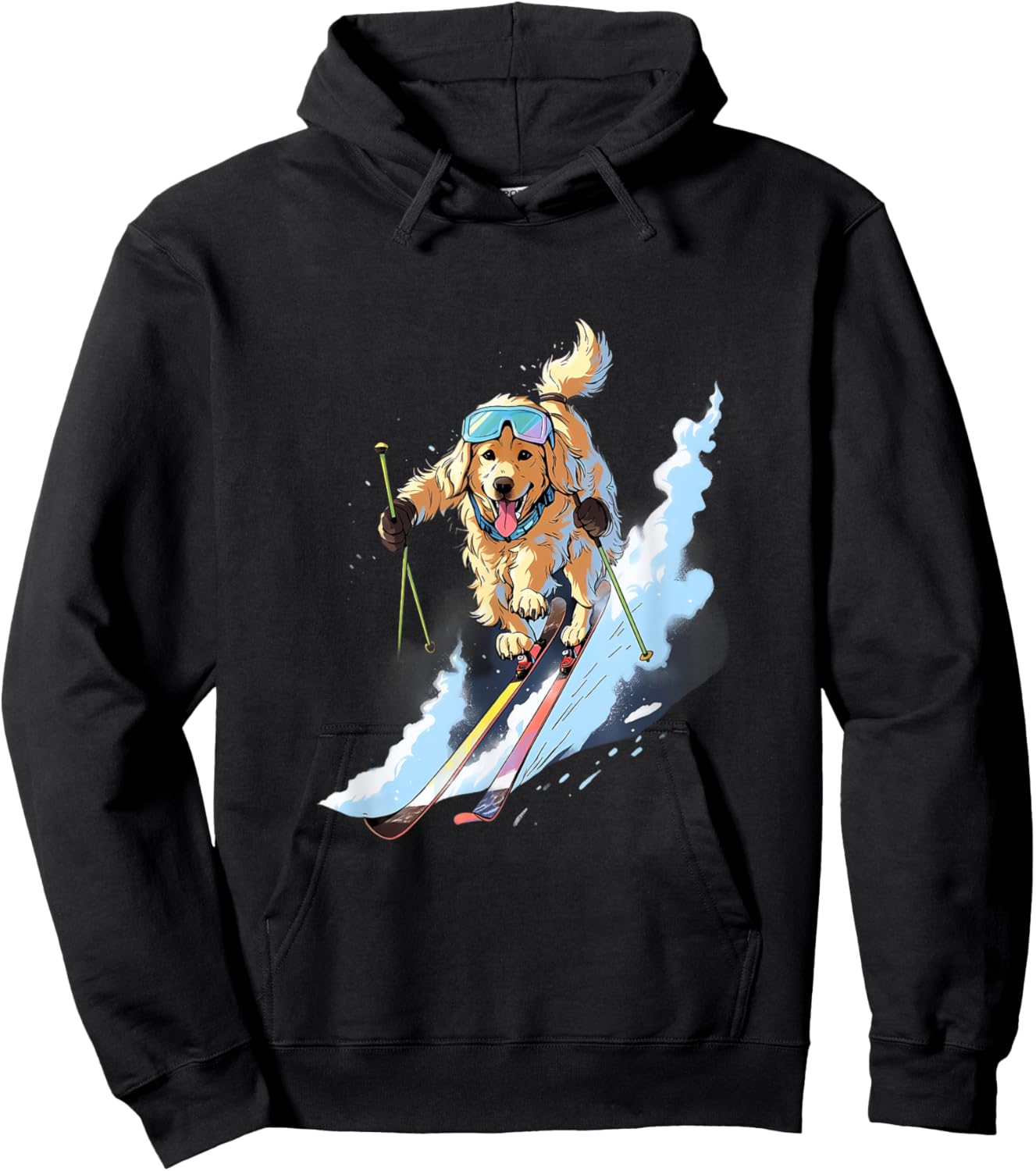 Golden Retriever Skiing Dog Skier Ski Winter Snow Hoodie - Hoodie | Black