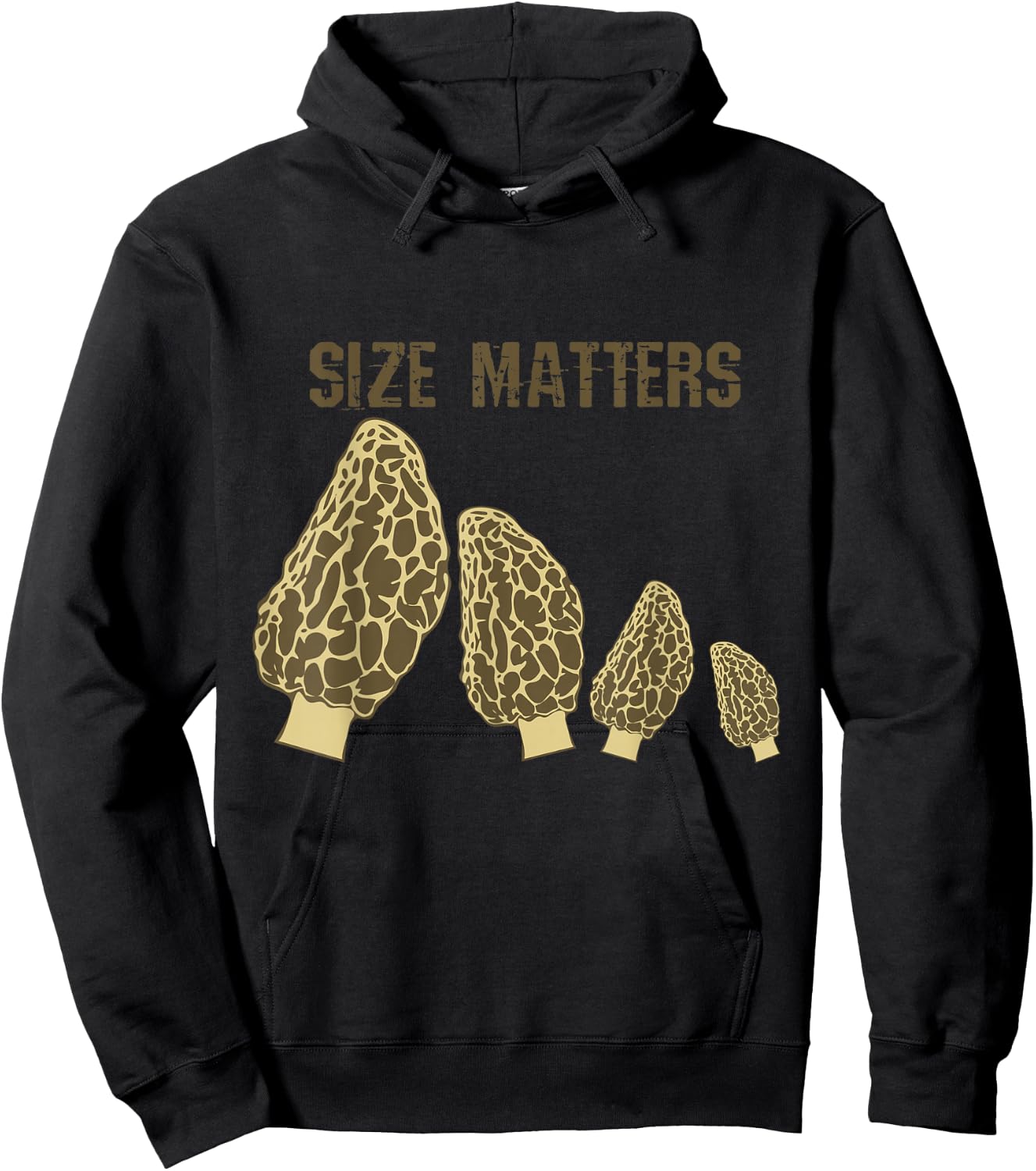 Size Matters Morel Mushroom - Black, , Short Sleeve, Modern Style, Letter Print, , Small Hoodie - Hoodie | Black