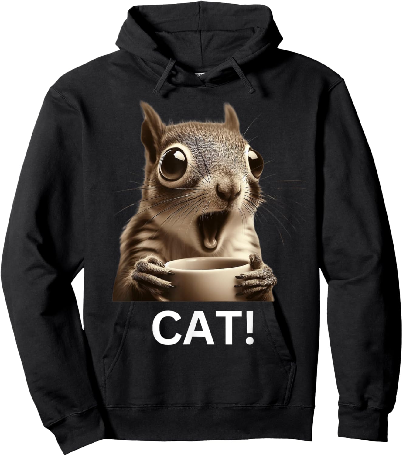 Oh Look Cat Surprised Coffee Squirrel funny humor Men Women Kids Hoodie - Hoodie | Black