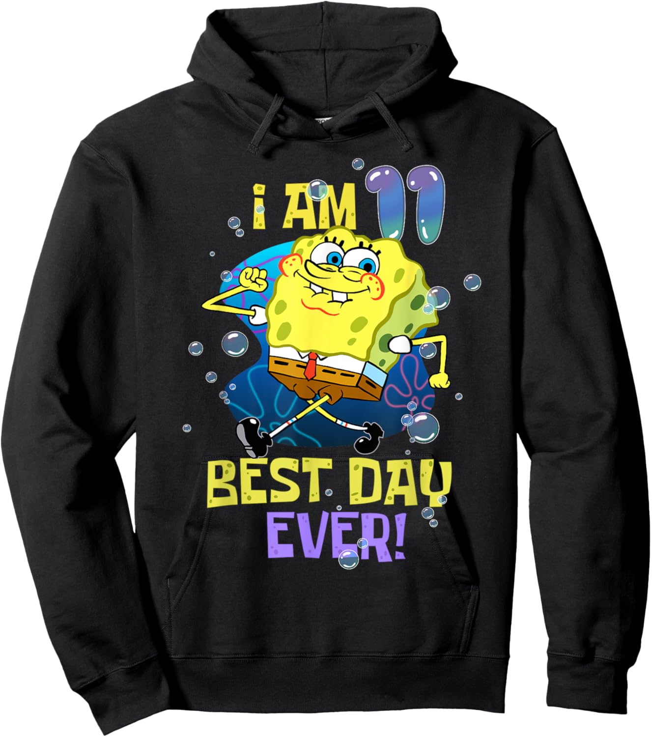 Spongebob I Am 11 Best Day Ever 11th Birthday Kids Spongebob Hoodie - Hoodie | Black