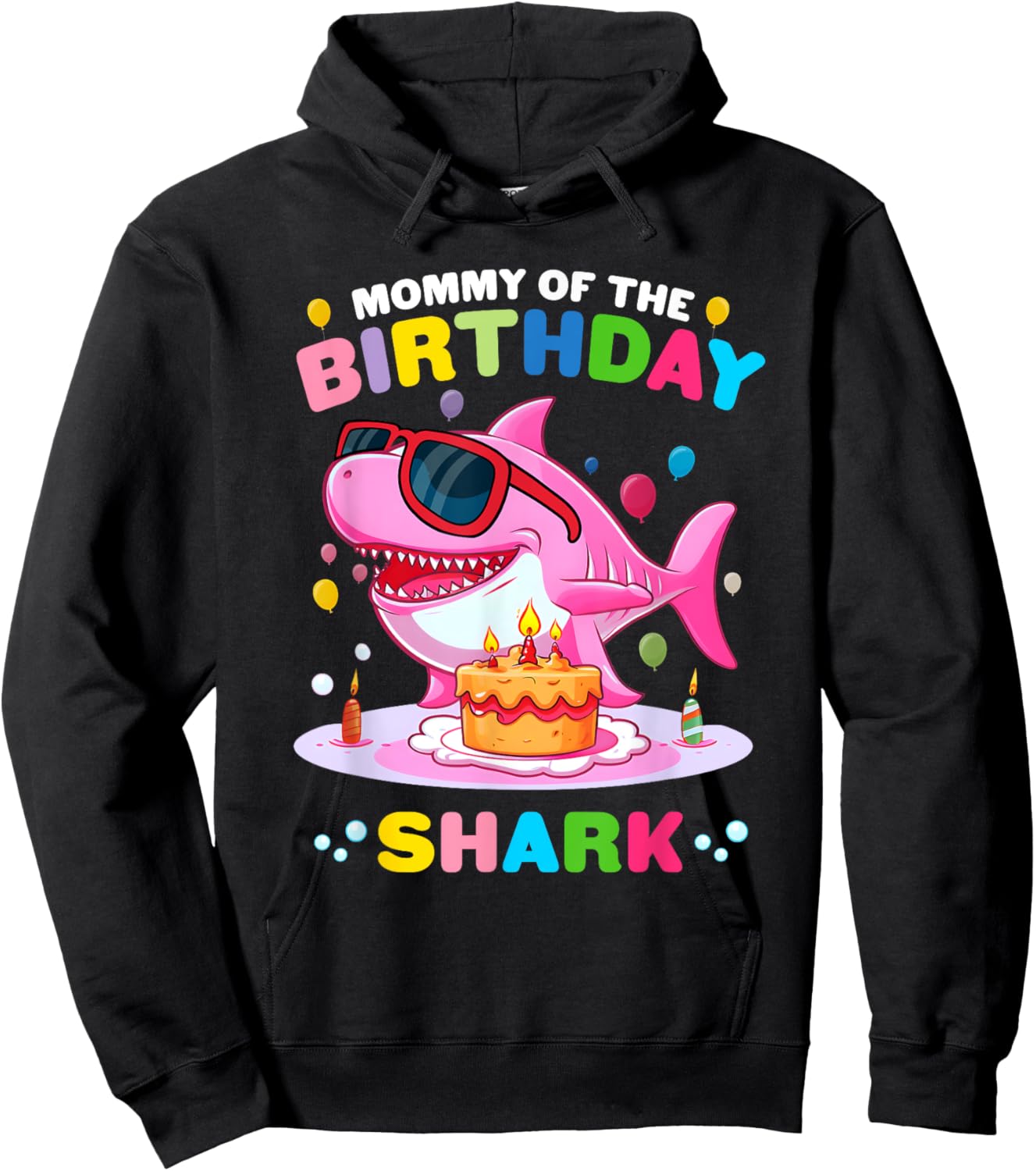 Mommy of the Shark Birthday Mom Matching Family Hoodie - Hoodie | Black