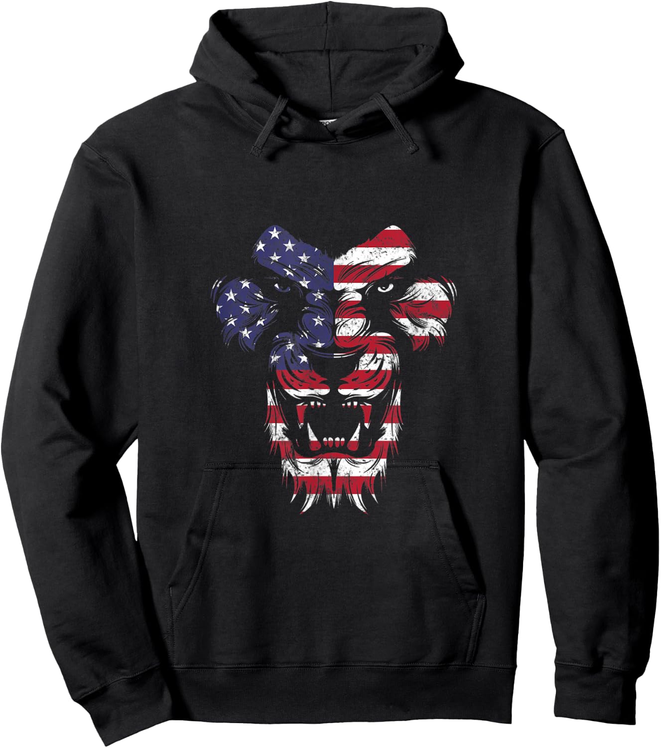 Vintage Patriotic Roaring Lion USA American Flag 4th of July Men Hoodie - Hoodie | Black