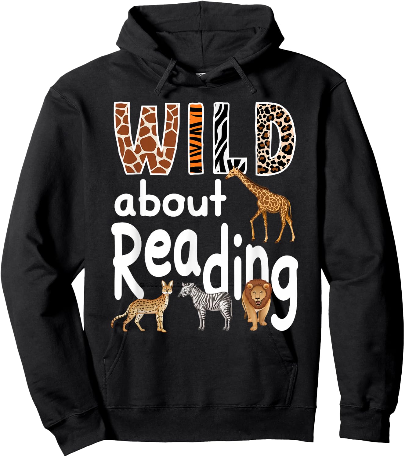 Zoo Animals Wild About Reading Books Reader Lover Librarian Hoodie - Hoodie | Black