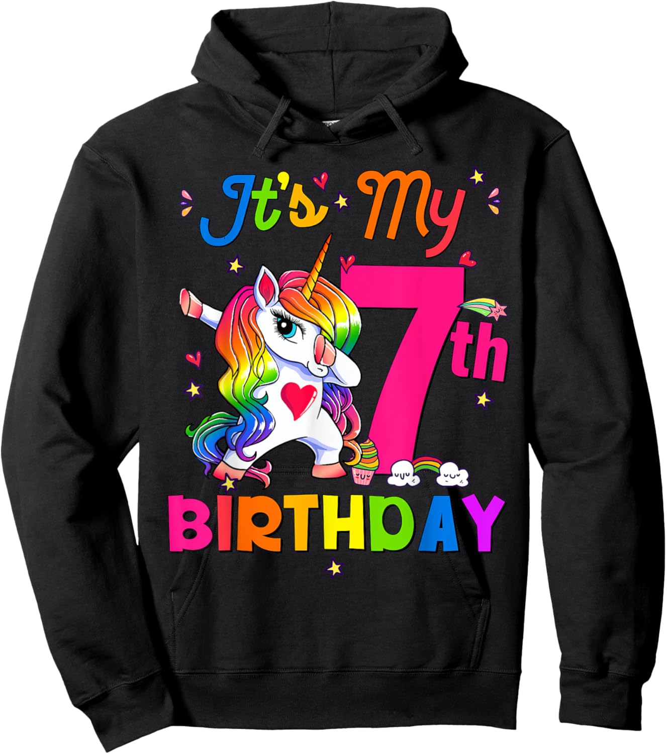 7 Years Old Unicorn It's My 7th Birthday Girl Party Hoodie - Hoodie | Black